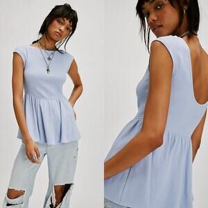 Free People Remember Me Tunic Top in Blue Size Medium